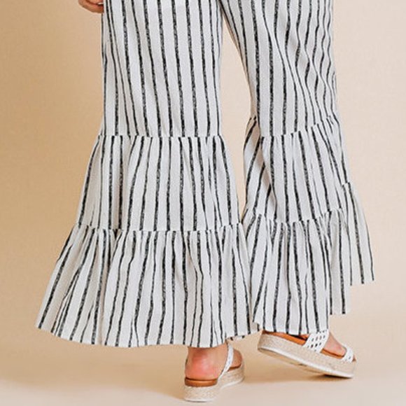 Striped Boho Ruffle Strapless Wide Leg Jumpsuit - Picture 6 of 6